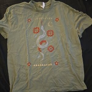 Green T-Shirt with Snake and Floral Design